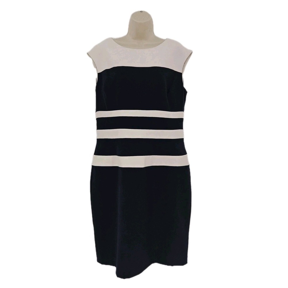 Lauren Ralph Lauren Dress Womens 14 Navy White Sleeveless Sheath Striped Classic